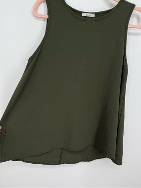 Jodifl Women's Olive Green Trapeze Swing Top Sleeveless Small Round Neck Blouse